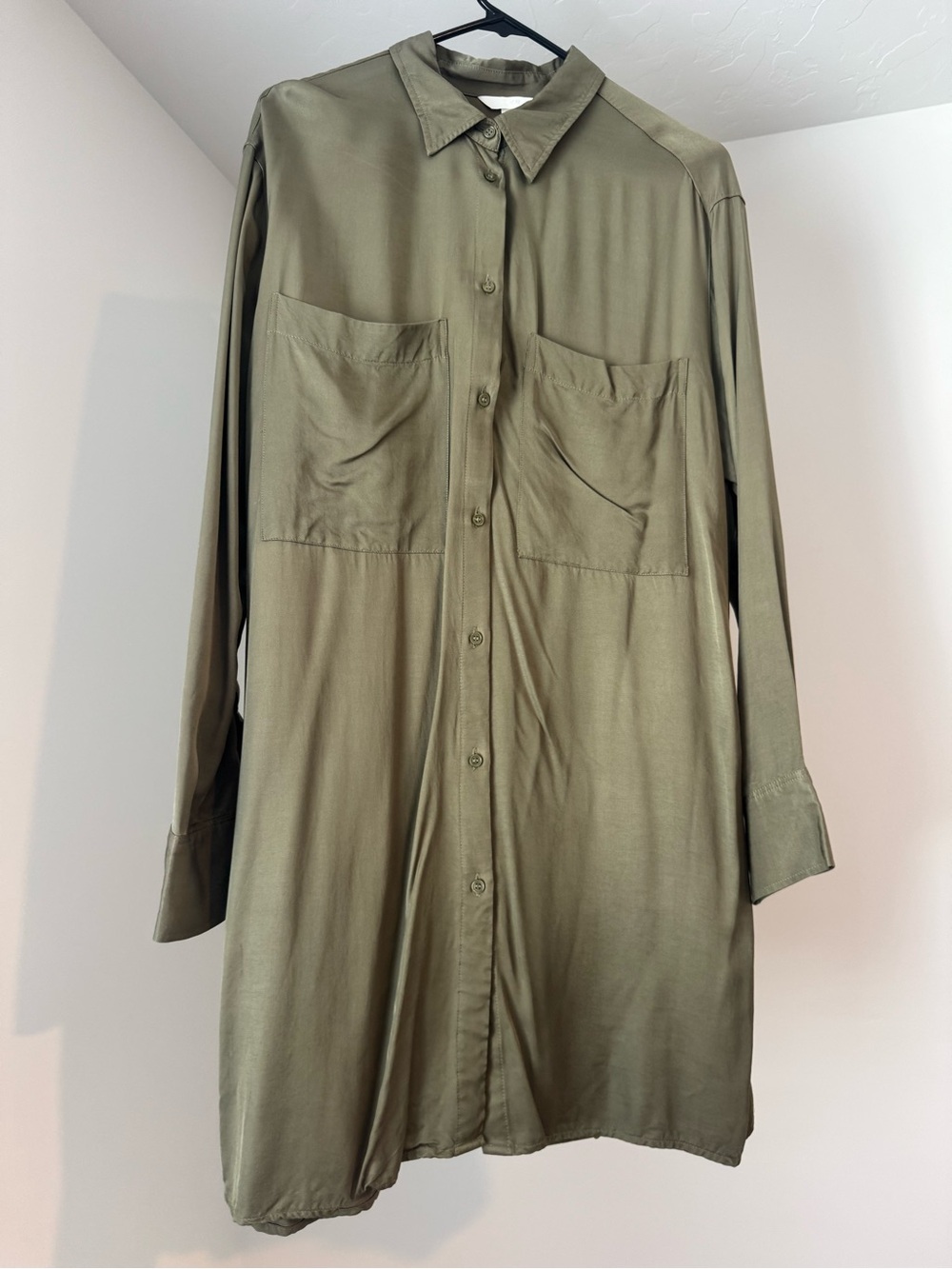 Olive H&M Green Button-Front Shirt Dress